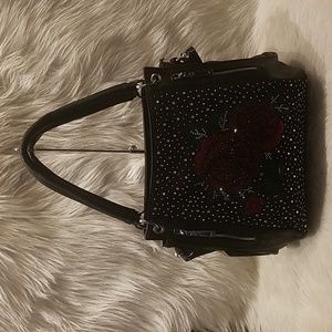 HANDBAG EXPRESS FRONT POCKET RHINESTONE ROSE DESIGN SHOULDER BAG